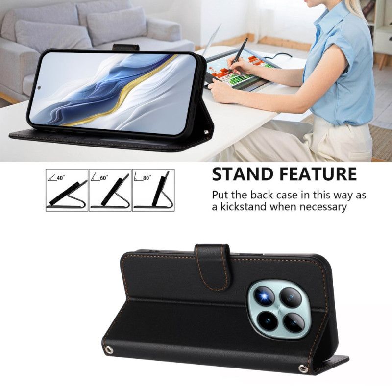 Housse Xiaomi Redmi Note 15 Pro Plus 5G / Poco M8 Pro 5G Effet Cuir Uni avec Lanière