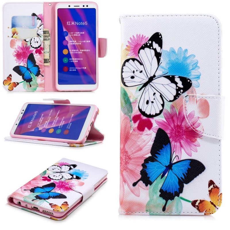 Housse Xiaomi Redmi Note 5 Papillons Et Fleurs Peints