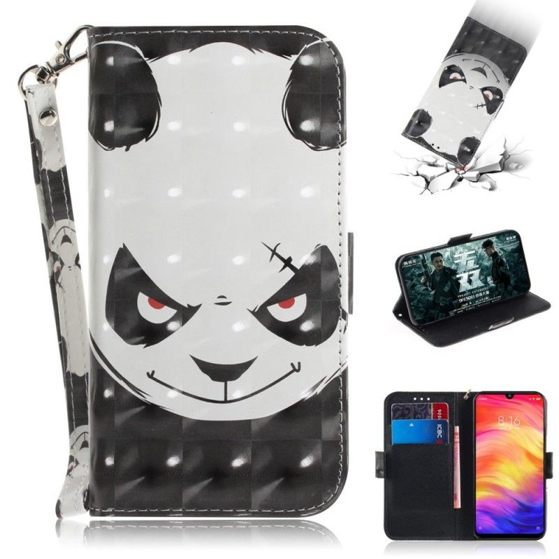Étui Housse Xiaomi Redmi Note 7 Angry Panda À Lanière