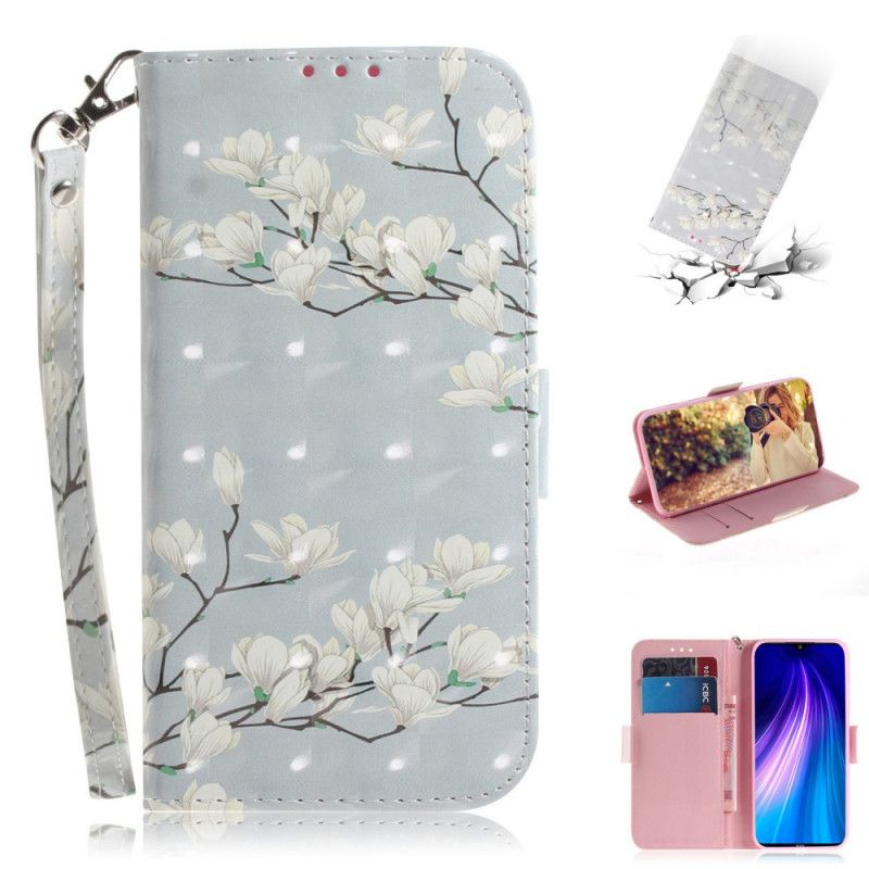 Étui Housse Xiaomi Redmi Note 8 Arbre En Fleurs À Lanière