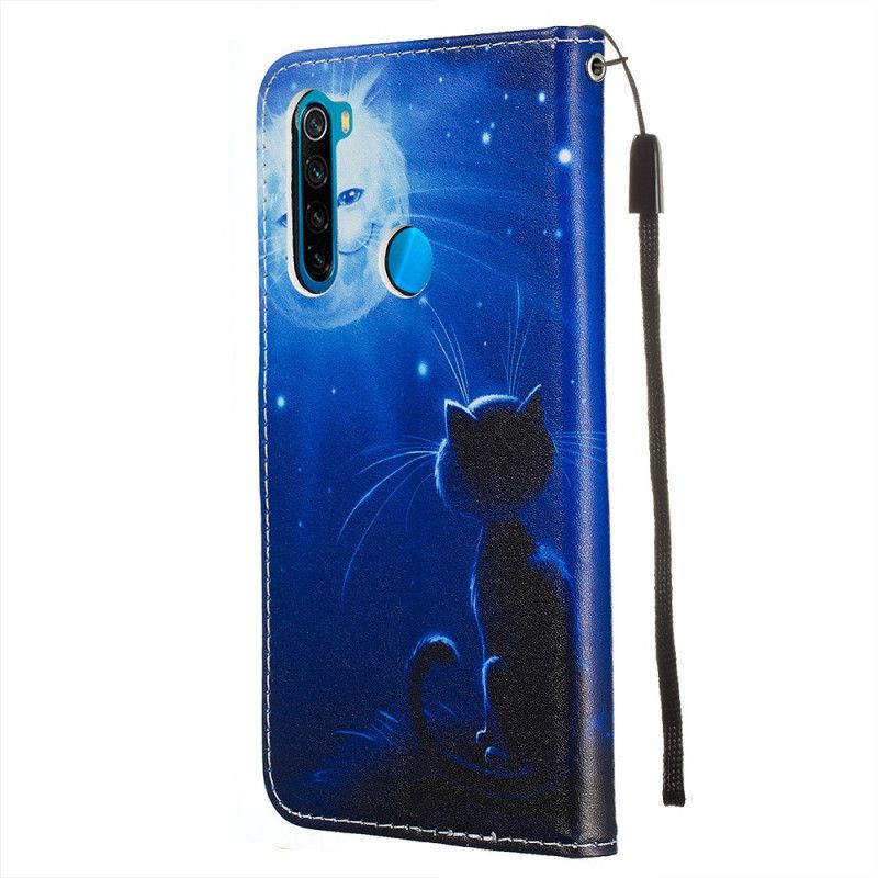 Housse Xiaomi Redmi Note 8 Chat Au Clair De Lune À Lanièr