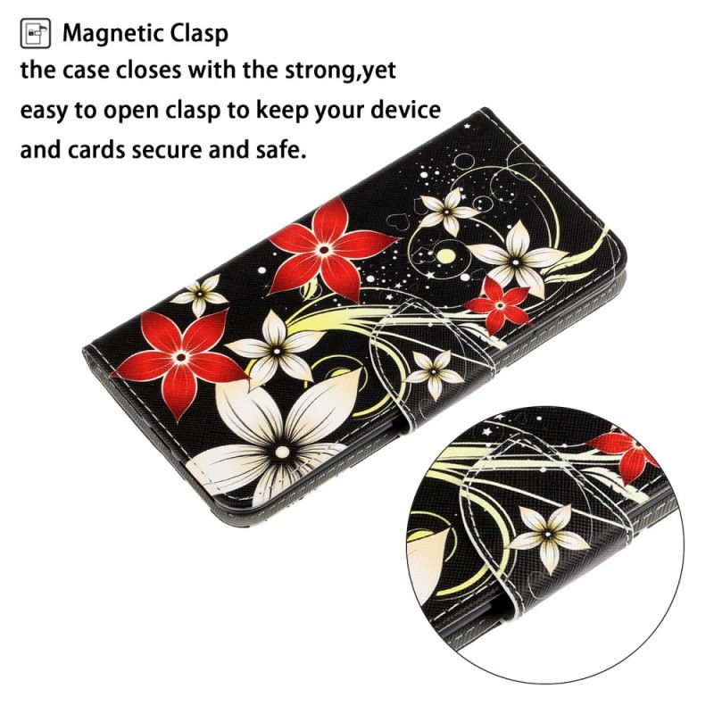 Housse Xiaomi Redmi Note 8 Fleurs Colorées À Lanière