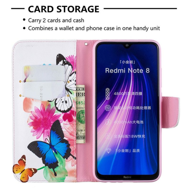 Housse Xiaomi Redmi Note 8 Papillons Et Fleurs Peints