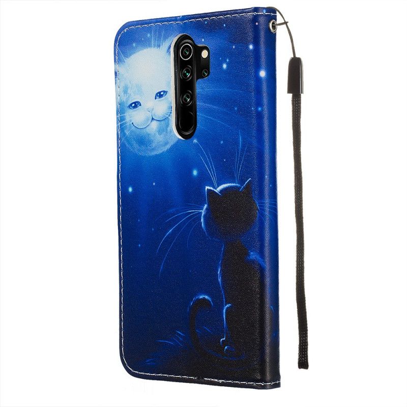 Housse Xiaomi Redmi Note 8 Pro Chat Au Clair De Lune À Lanière