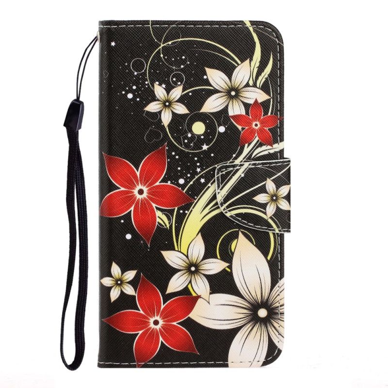 Housse Xiaomi Redmi Note 8 Pro Fleurs Colorées À Lanière