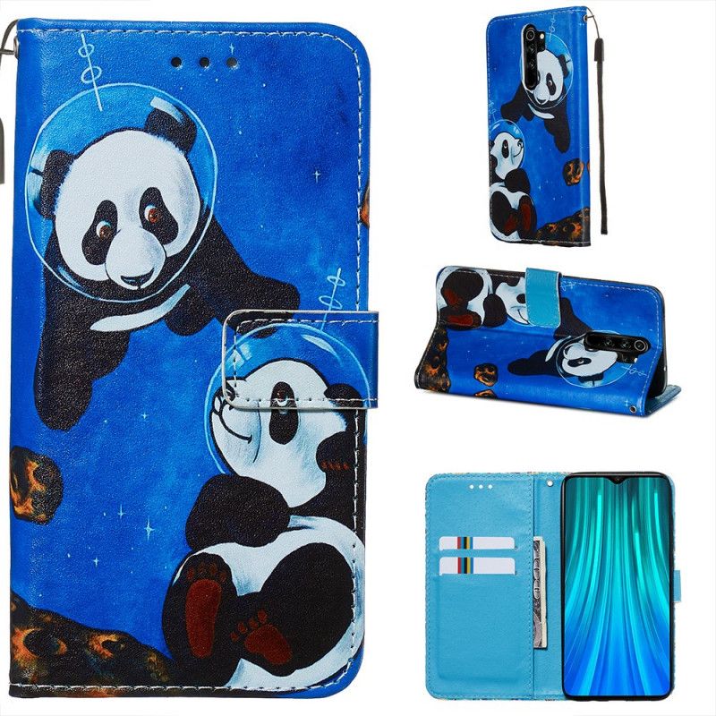 Housse Xiaomi Redmi Note 8 Pro Pandas Cosmonautes À Lanière