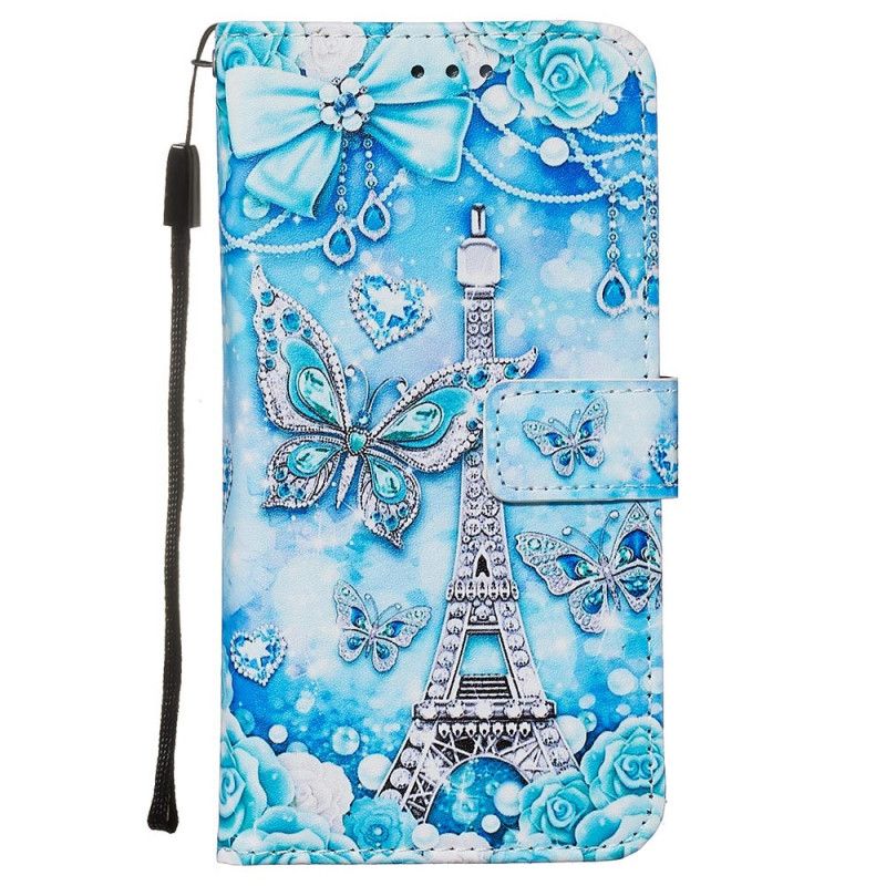 Étui Housse Xiaomi Redmi Note 8 Pro Tour Eiffel Papillons À Lanière