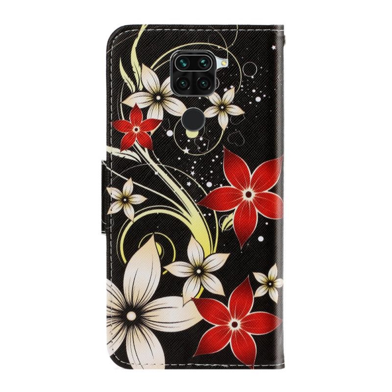 Housse Xiaomi Redmi Note 9 Fleurs Colorées À Lanière